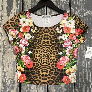 Body Central  Floral Leopard Print Cropped Top